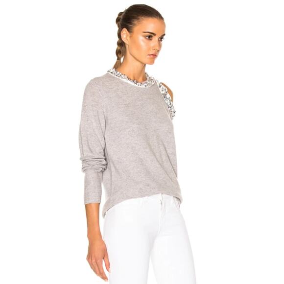 3.1 Phillip Lim Beaded Sequin Sweater Cut Out Crew Neck Yak Cashmere Wool Blend - Picture 4 of 13